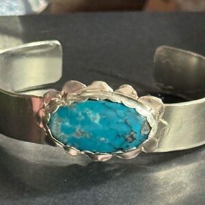 Royston turquoise starling, silver cuff bracelet